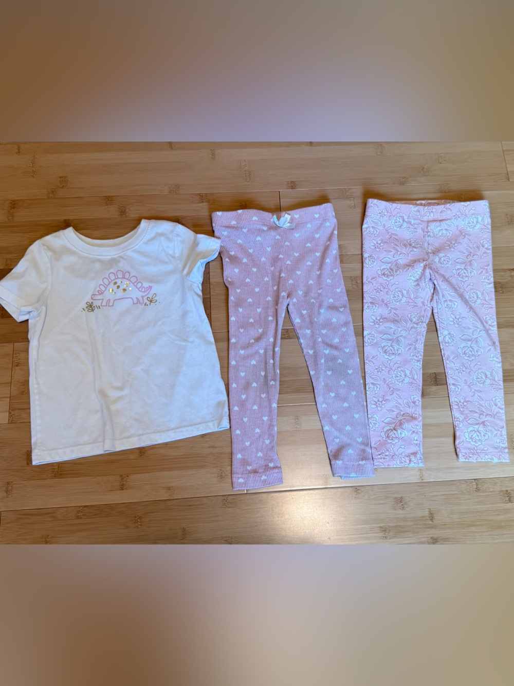 Cat & Jack White Tee with Pink Patterned Pajama Leggings Set